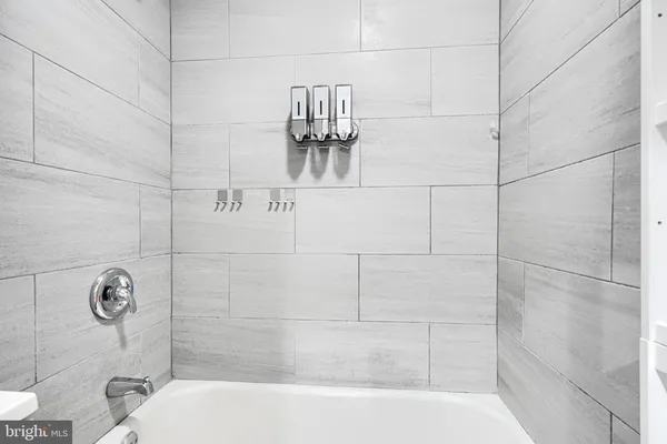 a bathroom with a bathtub