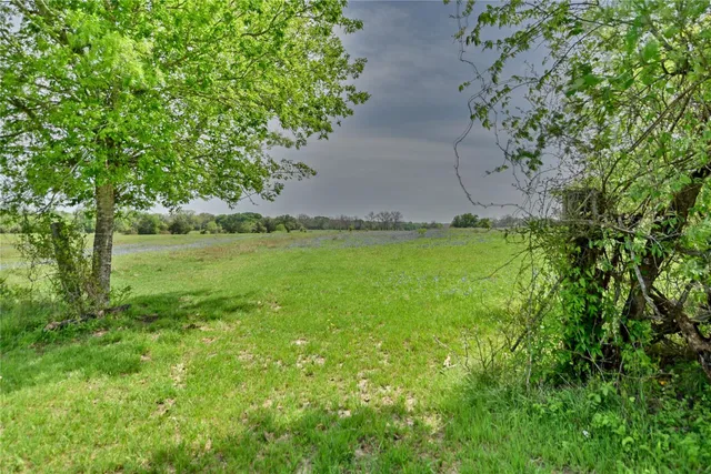 an aerial view of a house with a yard and lake view