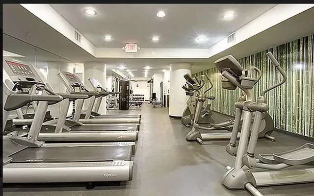 a view of a room with gym equipment