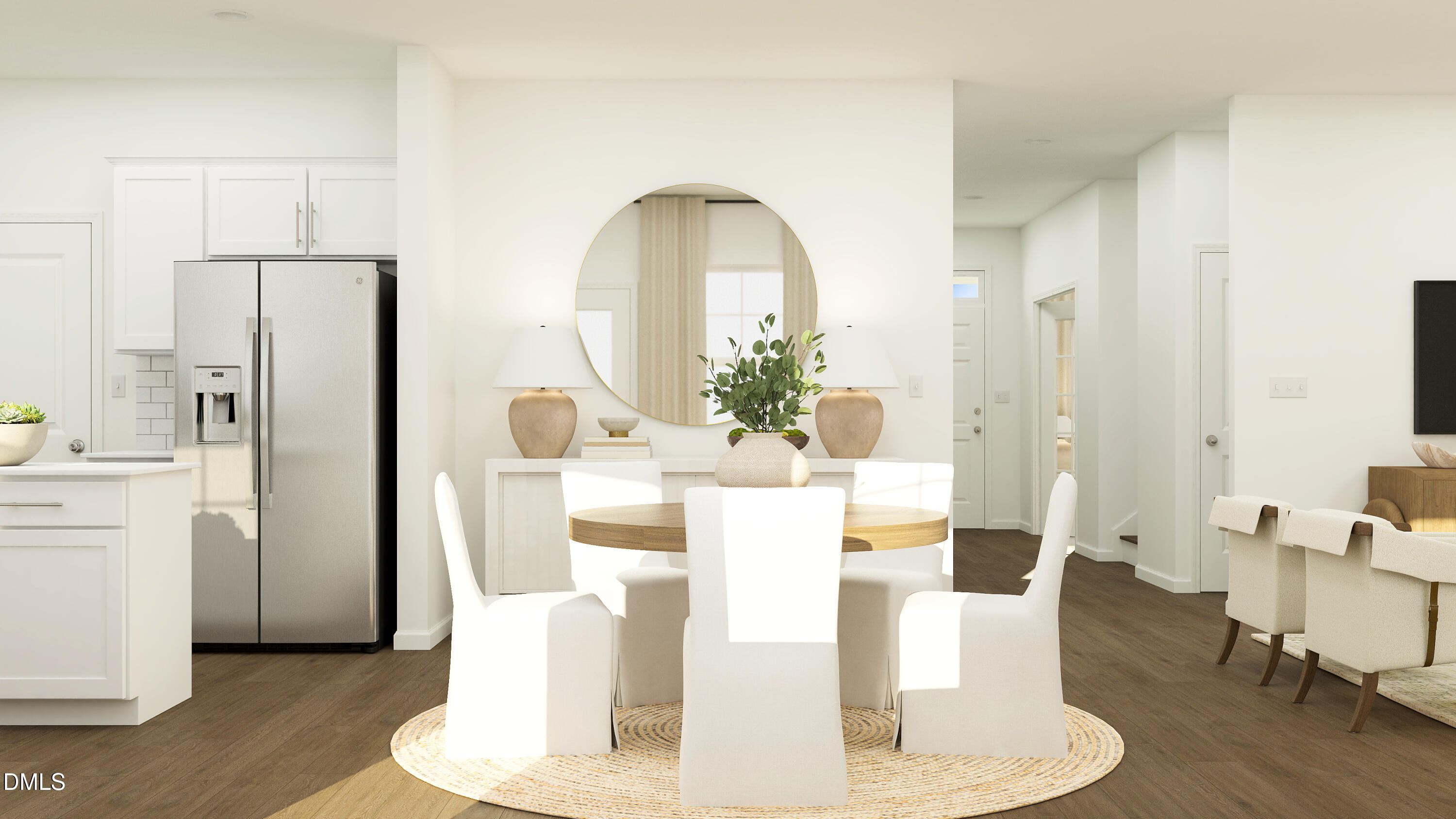 5841 Millstone Way Sims, NC 27880 - Photo 4 of 24 a dining room with furniture a kitchen a refrigerator and wooden floor