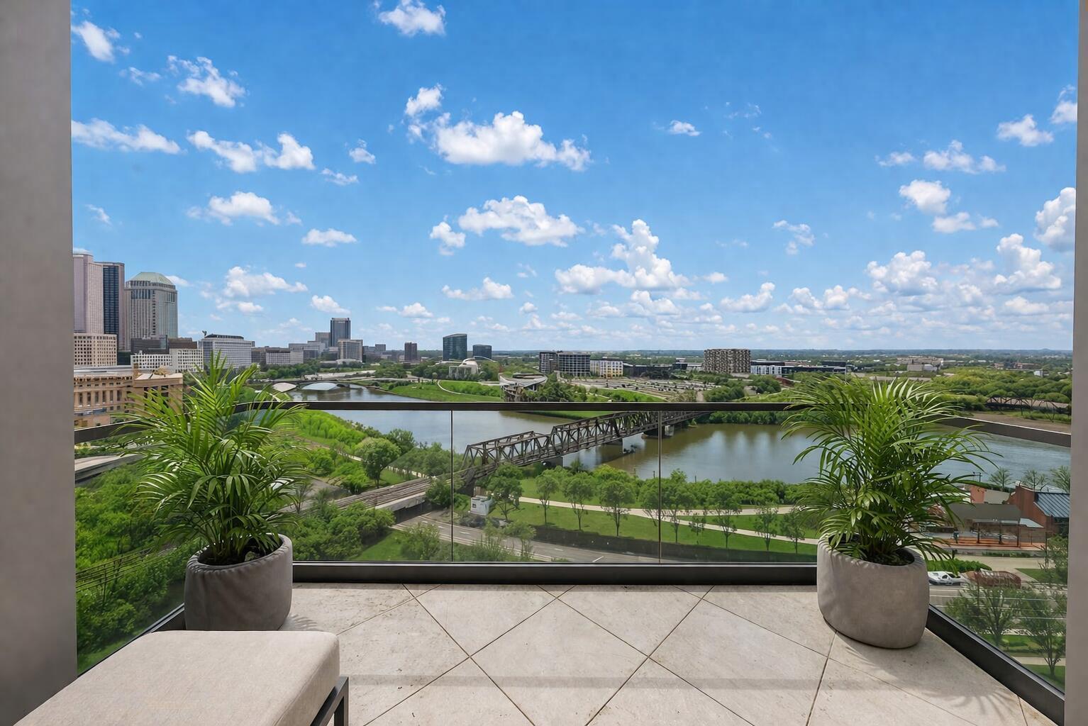 250 West Spring Street, Unit 1214 Columbus, OH 43215 - Photo 29 of 36 Cityscape view from a modern balcony