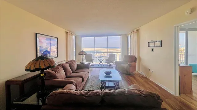 a living room with furniture flowerpot and a chandelier
