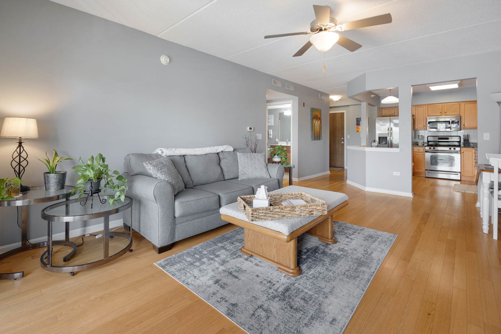 225 Main Street, Unit 216 Roselle, IL 60172 - Photo 5 of 20 a living room with furniture and wooden floor