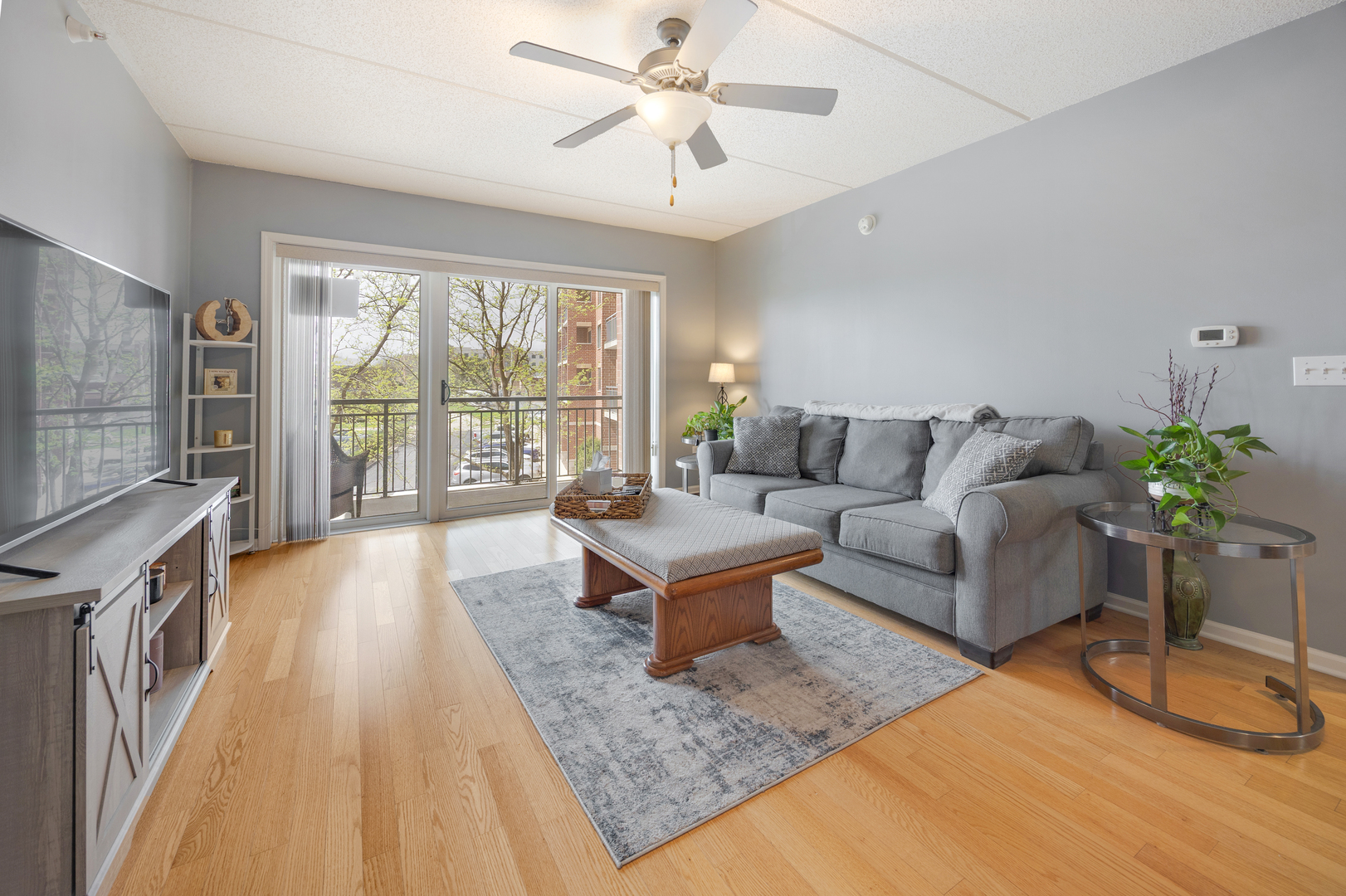 225 Main Street, Unit 216 Roselle, IL 60172 - Photo 6 of 20 a living room with furniture and a flat screen tv
