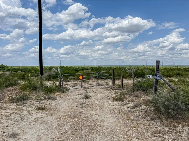 a view of a dry yard with wooden fence