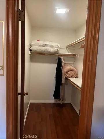 a view of walk in closet with clothes and shoes
