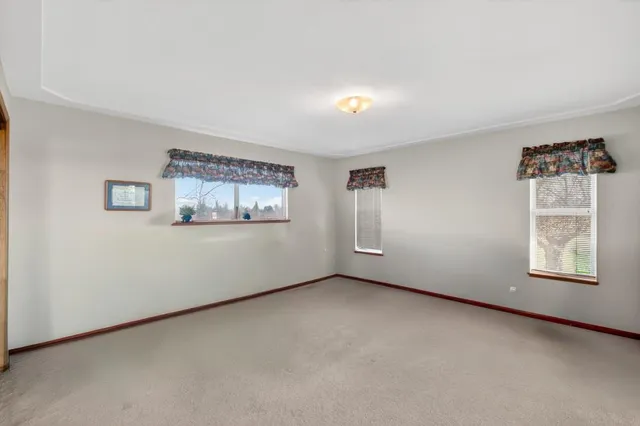 a view of a green field with lots of bushes