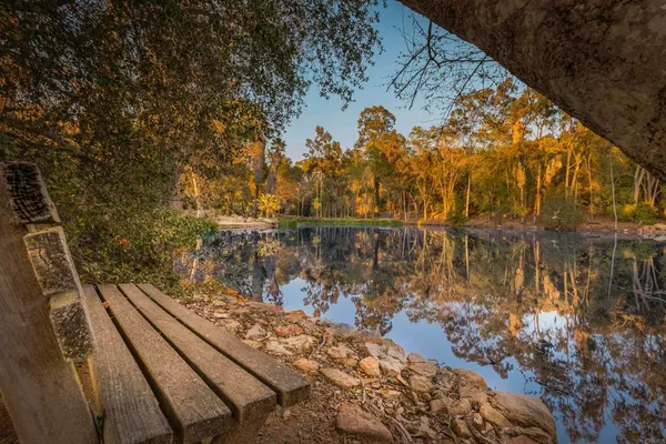 a view of lake with green space