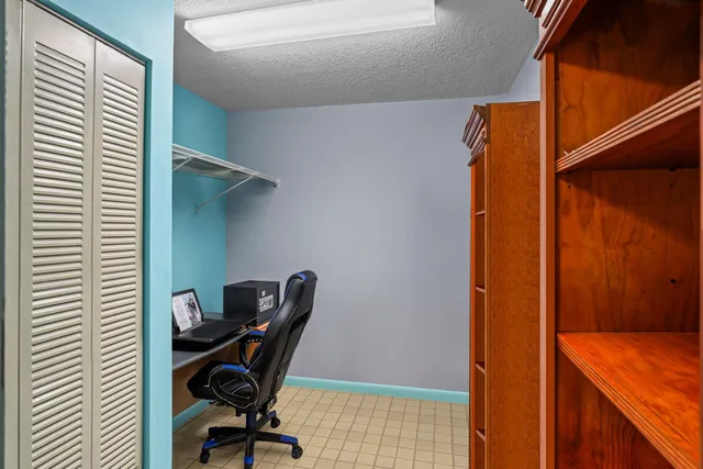 a view of a garden and palm tree