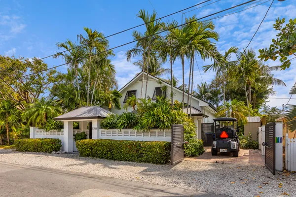a view of a house with potted plants and a yard