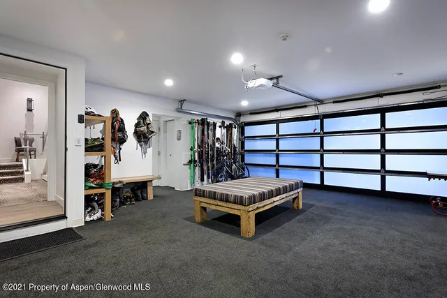 a view of an outside dining space with furniture