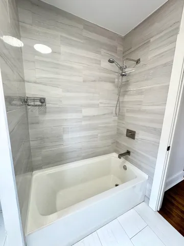 a bathroom with a bathtub