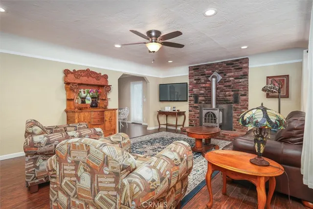 a view of a park with large trees