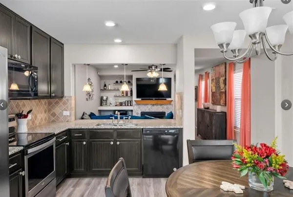 a front view of a house with patio