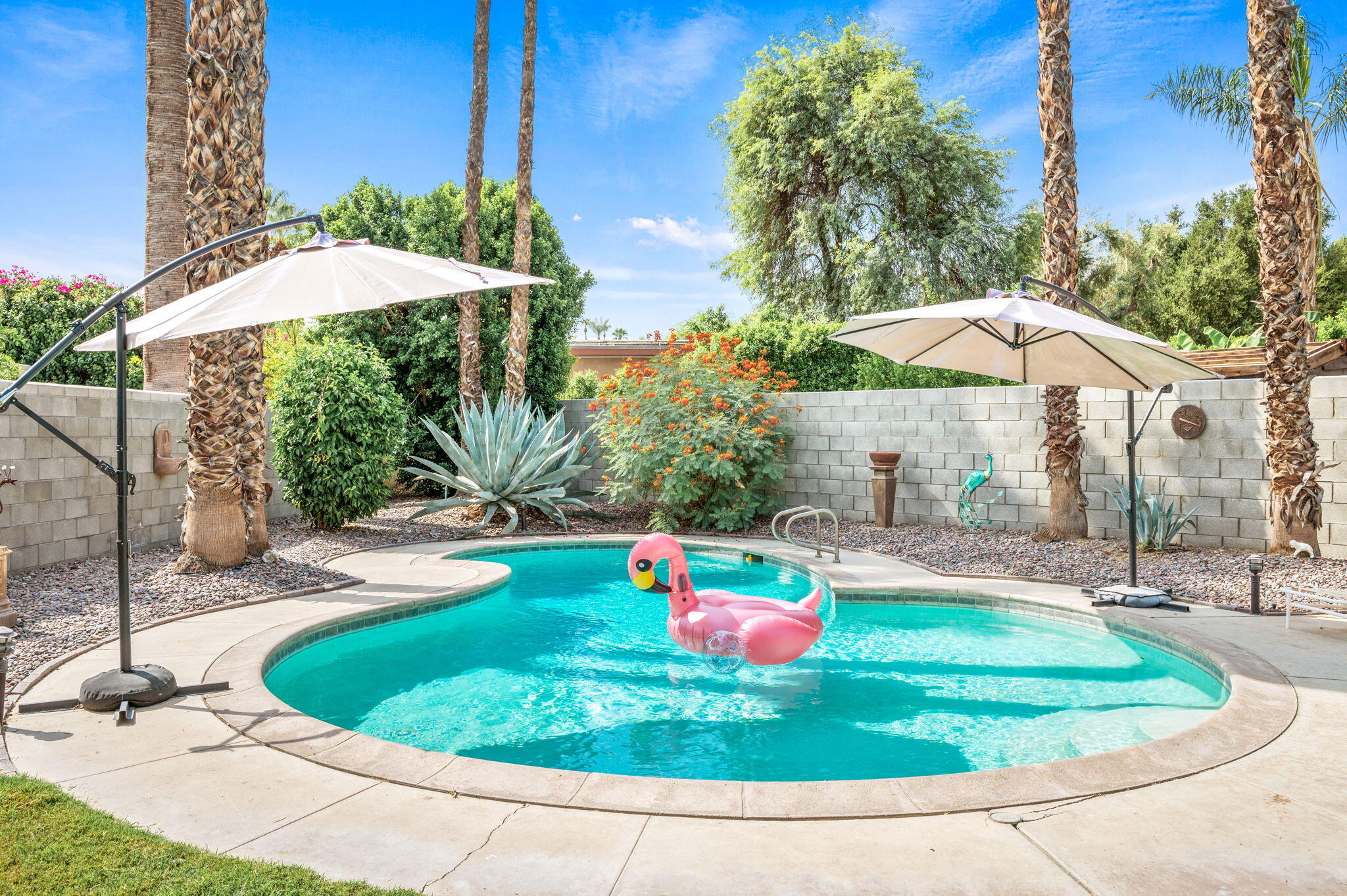 71888 Vista Del Rio Rancho Mirage, CA 92270 - Photo 21 of 36 a small pool with lawn chairs under an umbrella