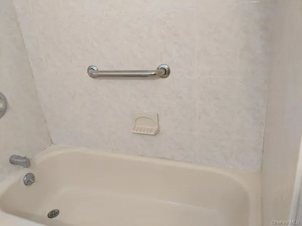 a bathroom with a bath tub