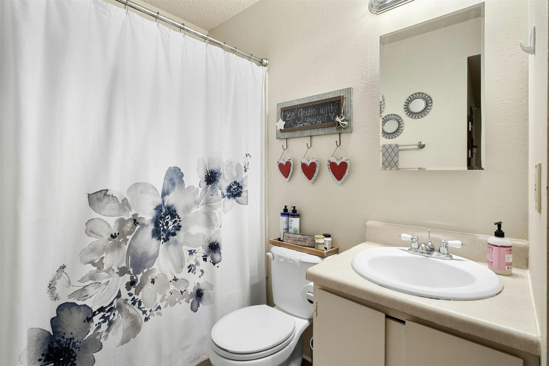 3805 Lone Man Mountain Road Wimberley, TX 78676 - Photo 14 of 19 a bathroom with a sink mirror vanity and toilet