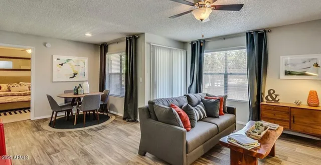 a living room with furniture and a window