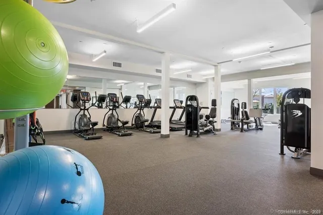 a view of a room with gym equipment