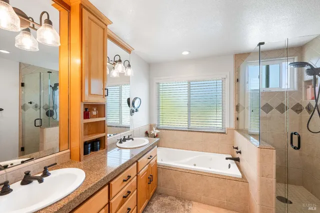 a bathroom with a bath tub and a shower