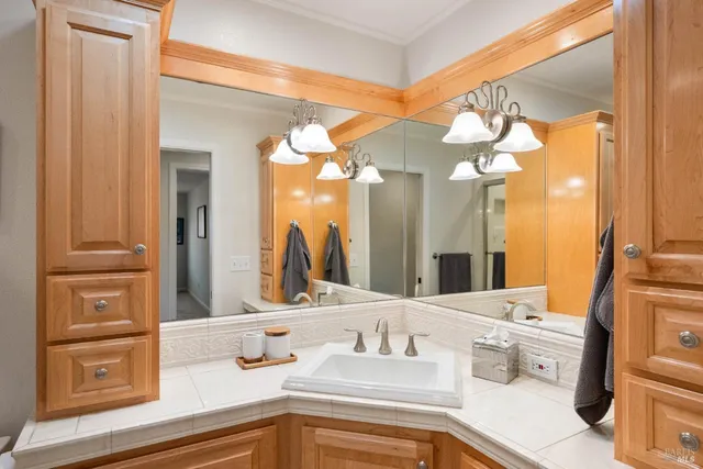 a view of a fountain in the balcony with a swimming pool