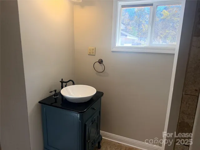a bathroom with a bathtub