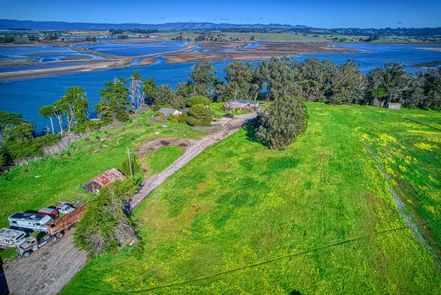 a view of a lake with a city view
