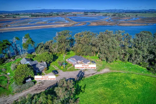 an aerial view of a house with a garden