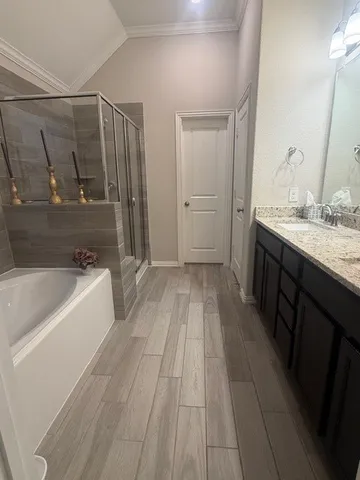 a bathroom with a sink a mirror and a bathtub