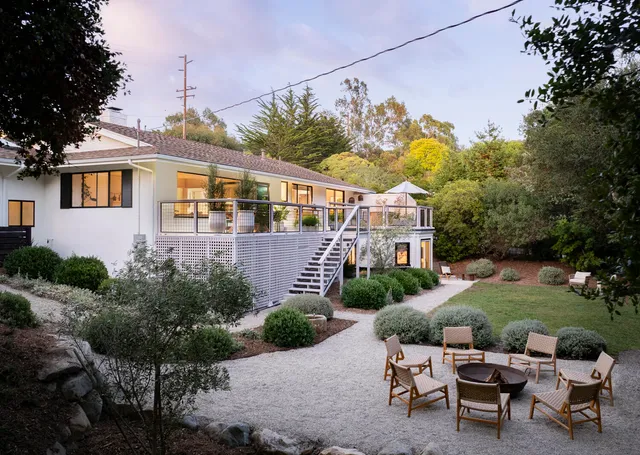 a view of a patio in backyard