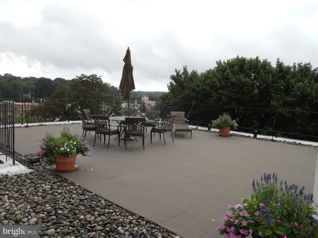 a view of a terrace with couches and potted plants