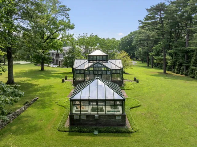 a view of a garden with a slide