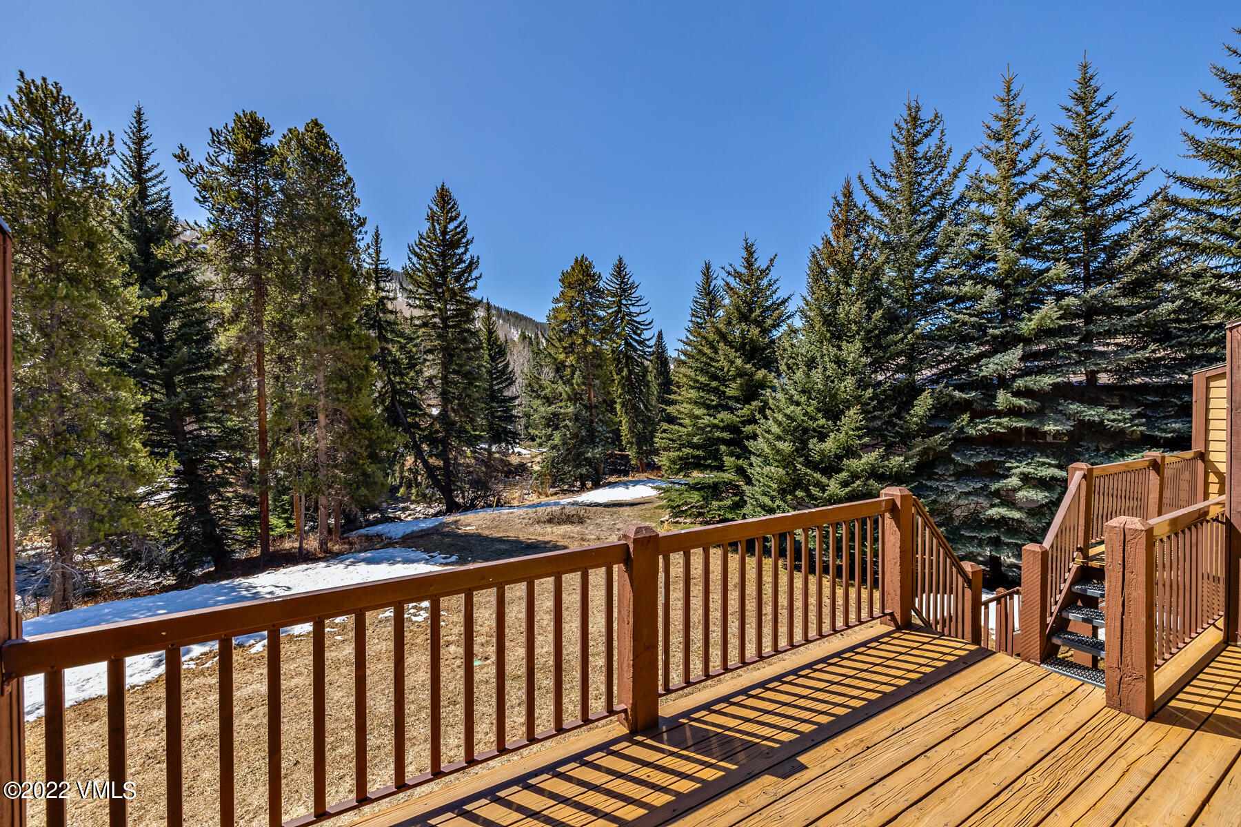 1750 South Frontage Road West, Unit E3 Vail, CO 81657 - Photo 3 of 39 a balcony with wooden floor and trees in the background