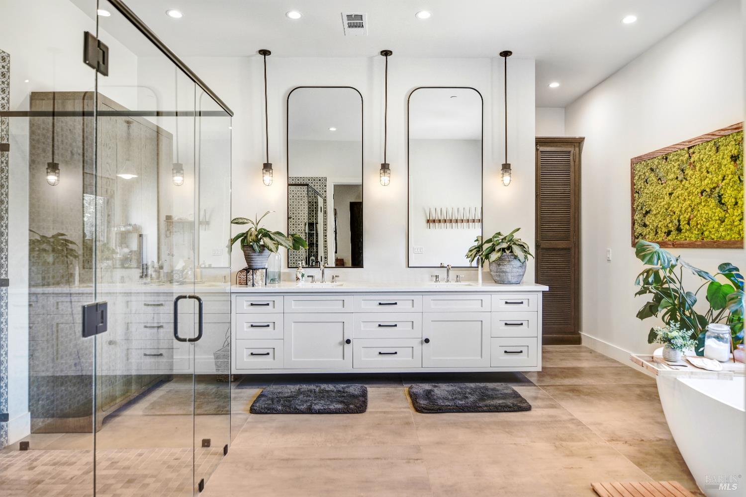 85 Trinity Road Glen Ellen, CA 95442 - Photo 24 of 62 a bathroom with a double vanity sink mirror and shower