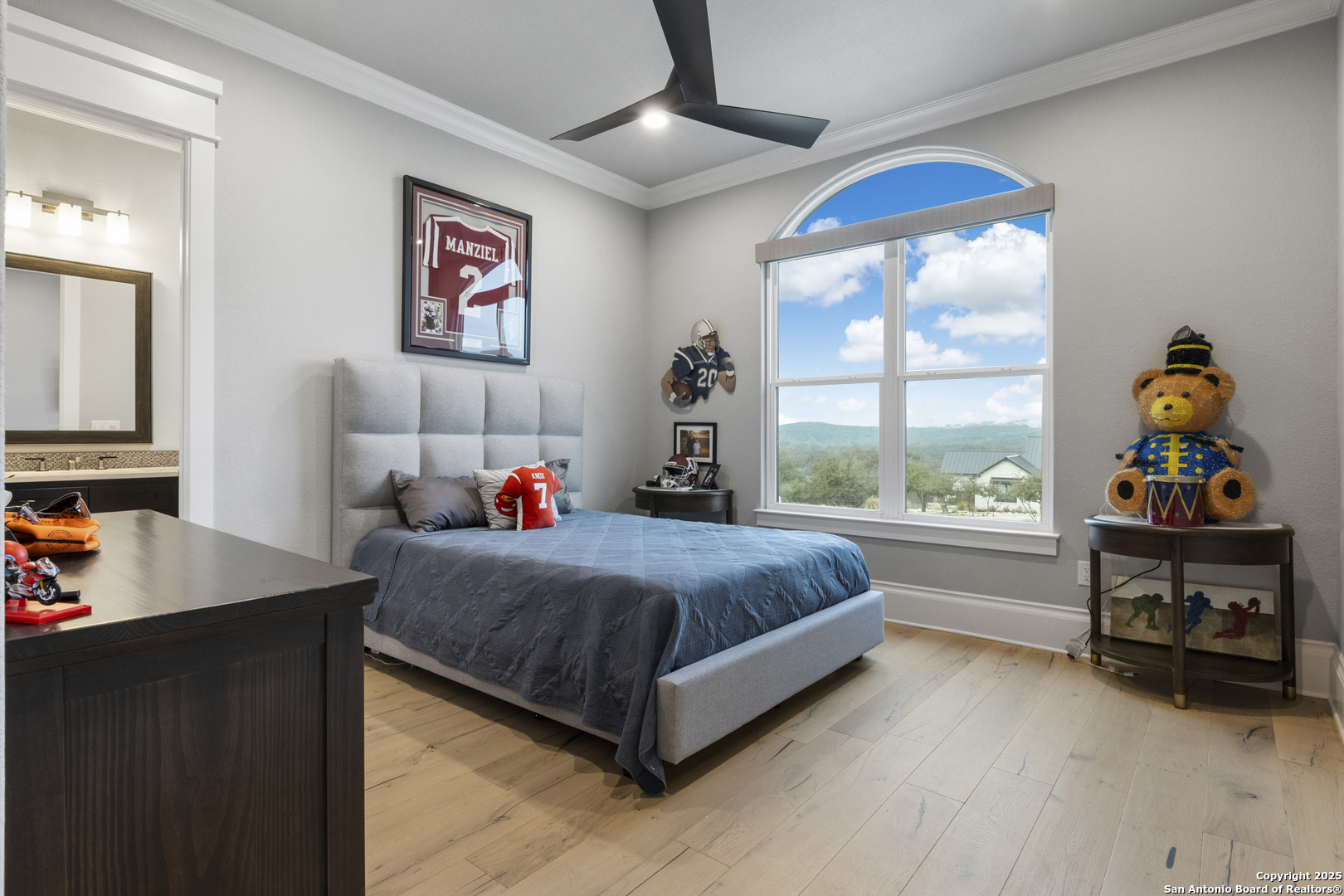 5971 Colin Ridge New Braunfels, TX 78132 - Photo 19 of 52 a living room with a bed furniture and a window