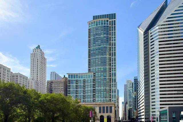 a city view with tall buildings