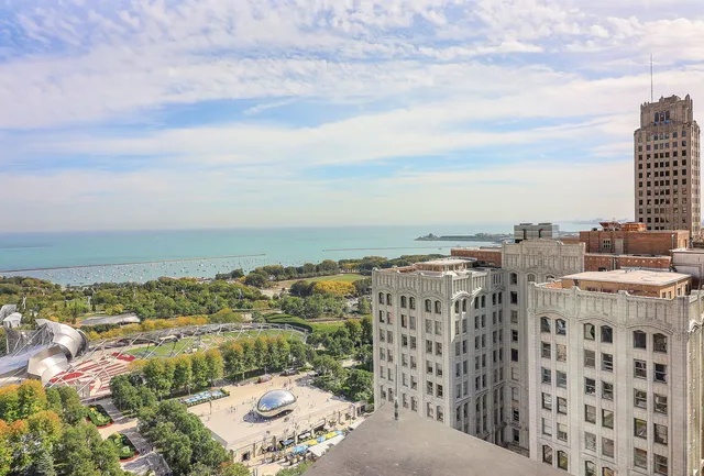 a view of a terrace with sky view