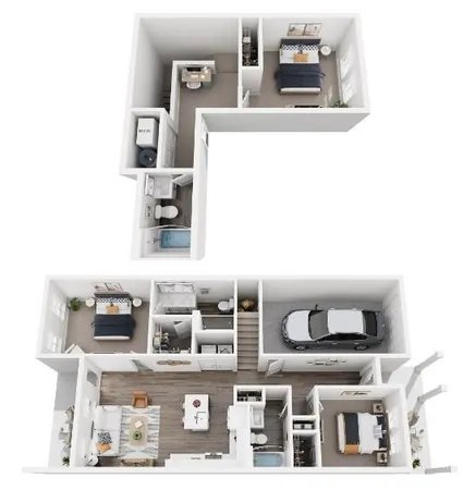 a living room with furniture and white wall