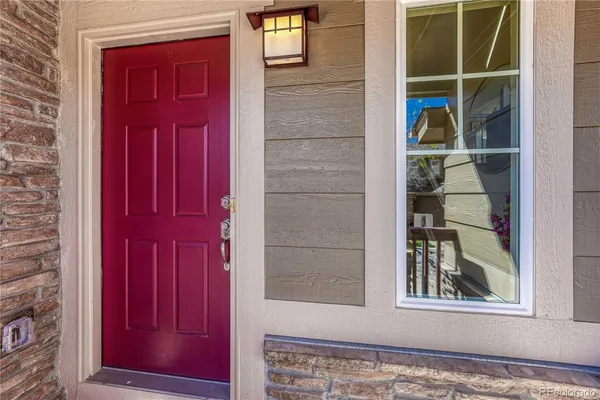 a view of a red door of the house