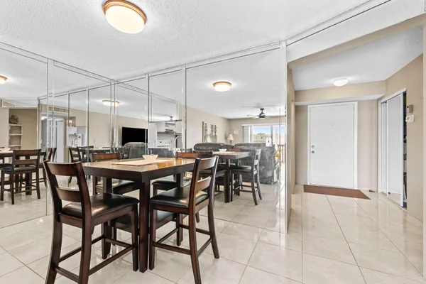 a view of a dining area with furniture