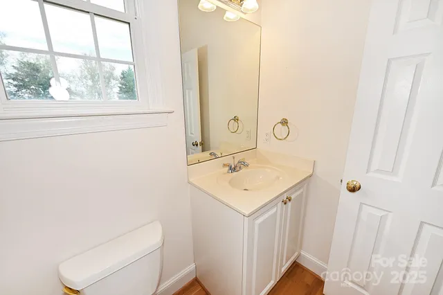 a bathroom with a sink a toilet and mirror