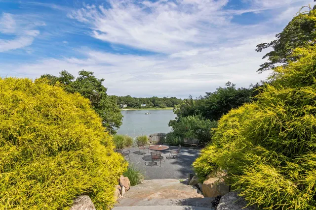 a house view with swimming pool and green space