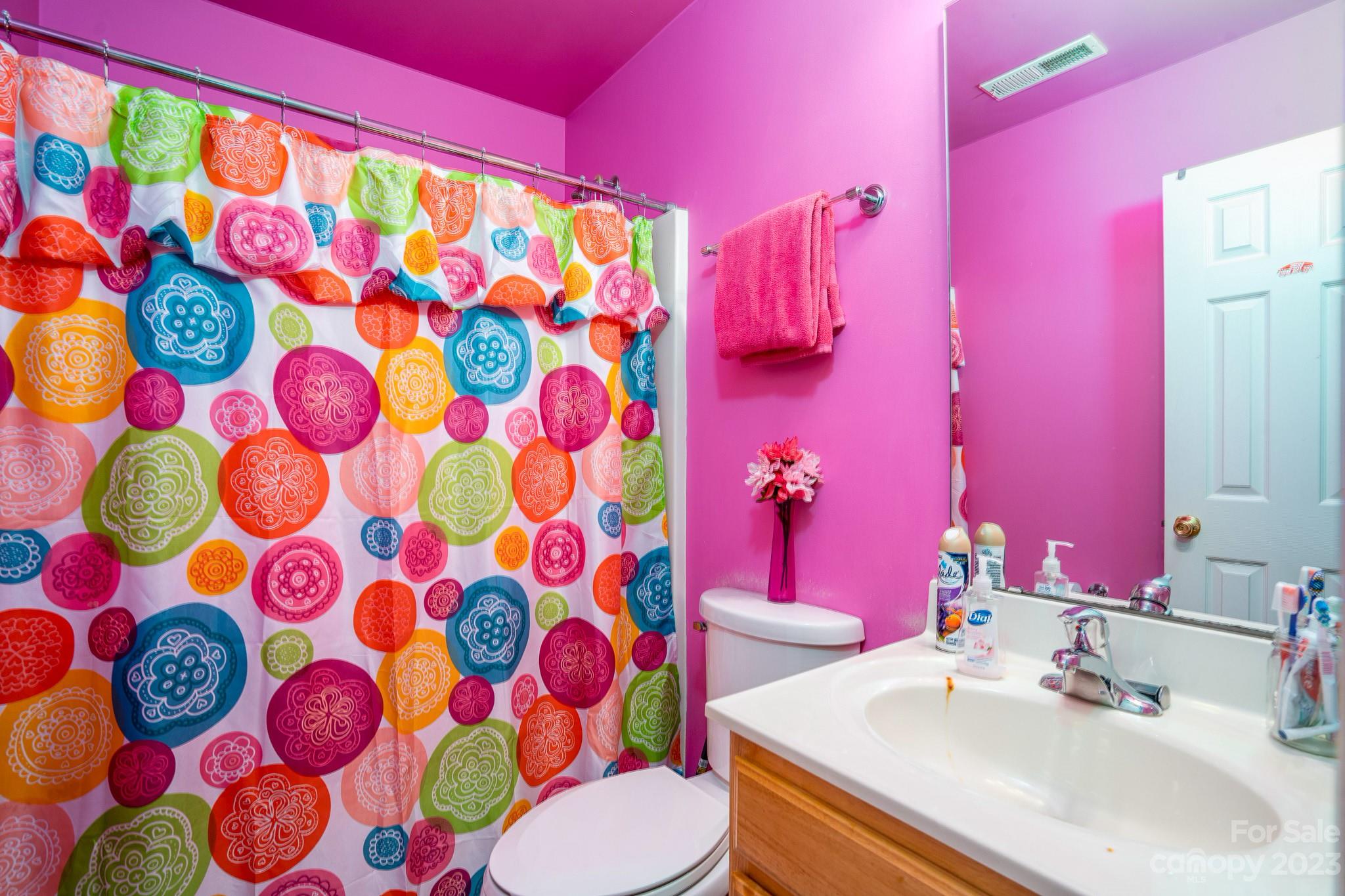 907 McDonald Road Charlotte, NC 28214 - Photo 22 of 28 a bathroom with a sink a toilet and shower curtain