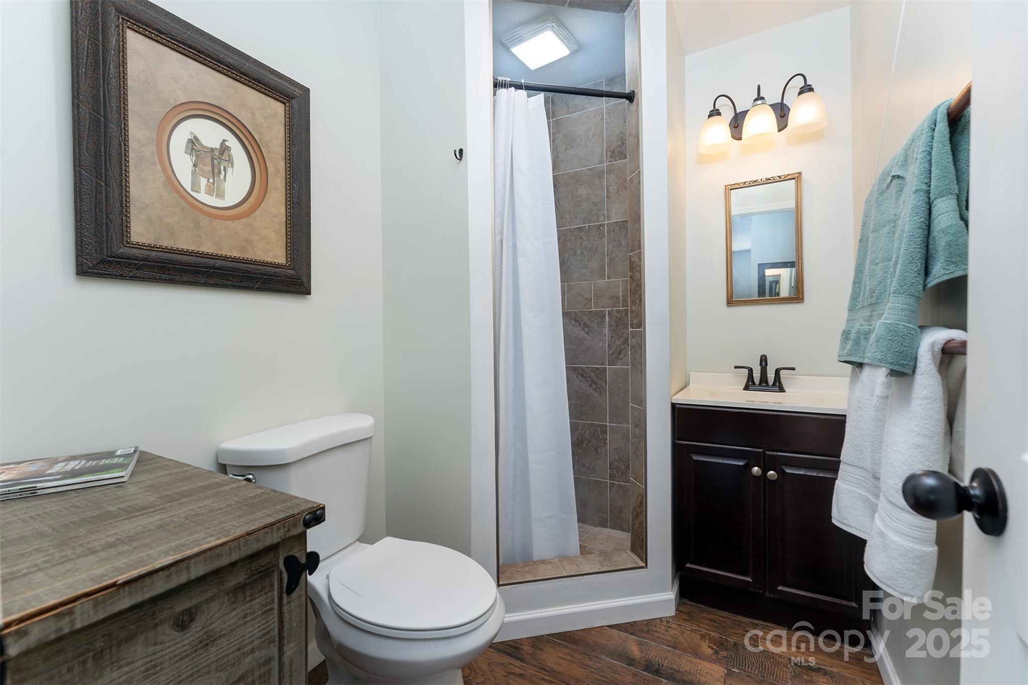 1434 Lake Adger Road Mill Spring, NC 28756 - Photo 15 of 48 a bathroom with a toilet a sink and mirror