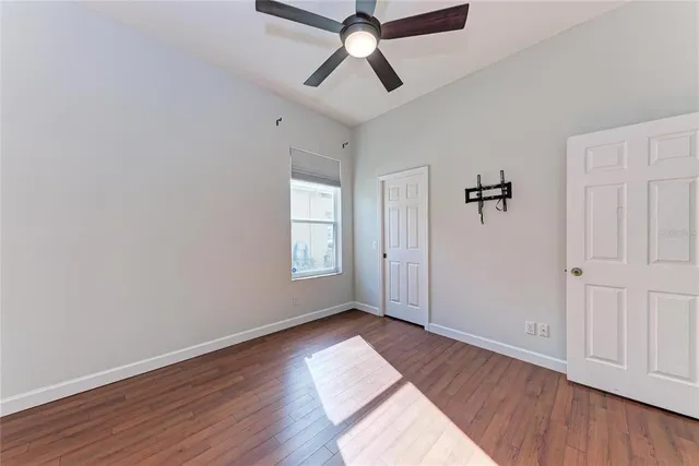 an aerial view of a house with a garden