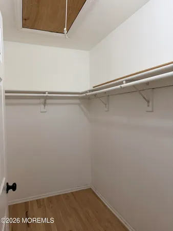 a view of a room with racks on the wall