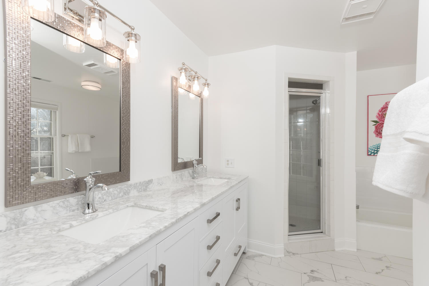 7 Hunt Road Darien, CT 06820 - Photo 25 of 40 a bathroom with a granite countertop sink and a mirror