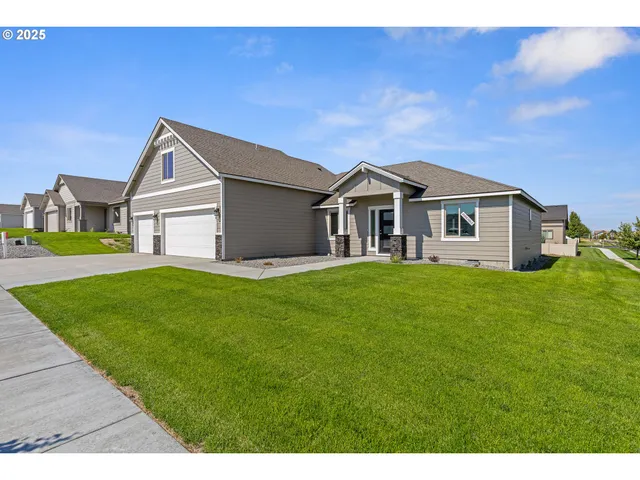 a front view of a house with a garden