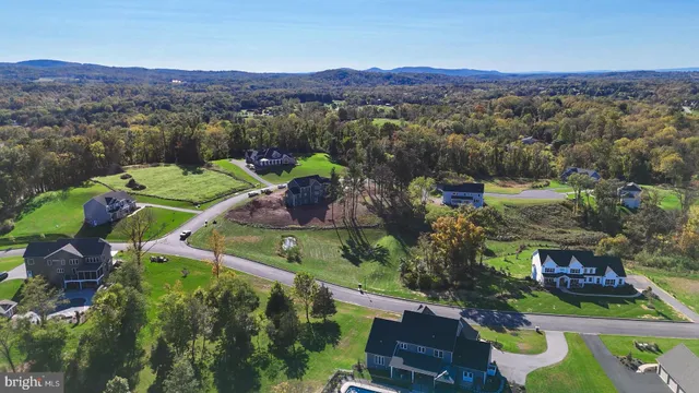 an aerial view of a houses with a lush green hillside