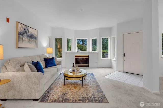 a living room with furniture and a rug